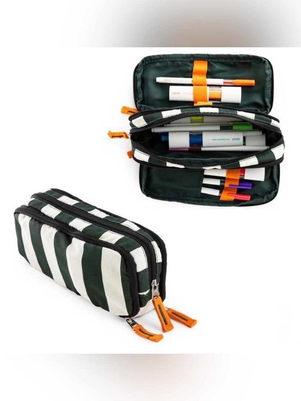 Yoobi Triple Zip Pouch - Green/Cream
Stripe